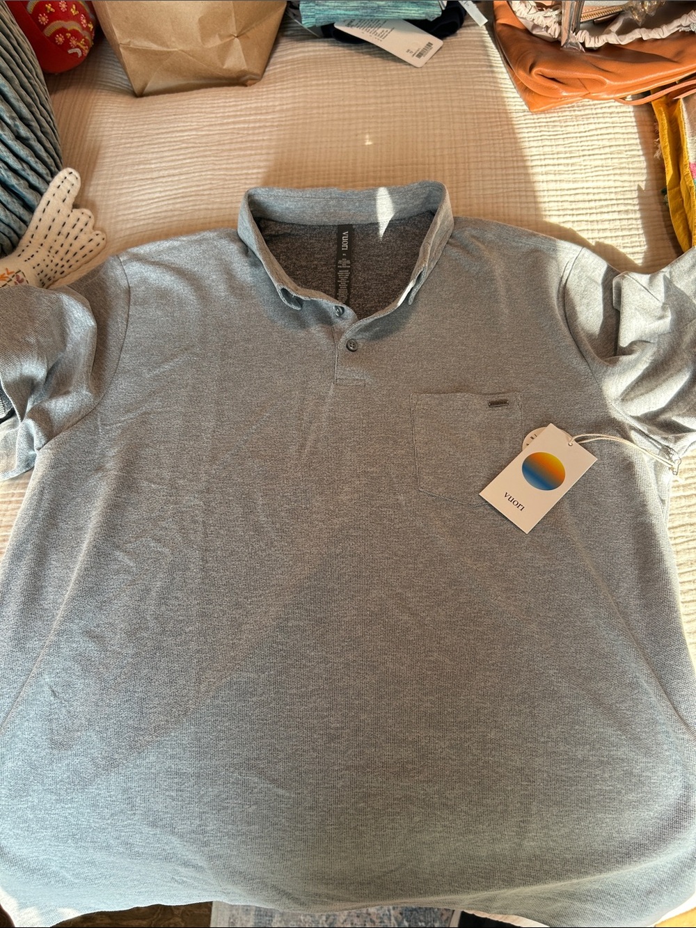 Vuori Men's Heather Light Gray Polo with Pocket